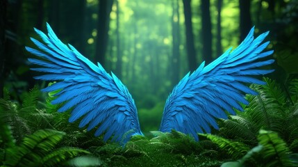 Obraz premium wing fantasy A pair of large, feathered wings belonging to a mythical creature, in a fantastical setting.