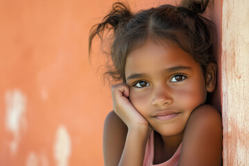 Portrait of an Indigenous, Young, Aboriginal Girl in the Australian Outback. First Nations People and Torres Strait Islander Heritage