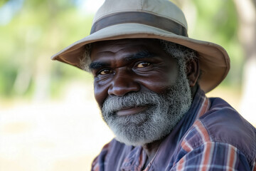 Portrait of an Indigenous, Aboriginal Elder in the Australian Outback. First Nations People and Torres Strait Islander Heritage