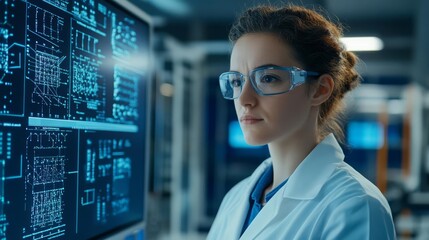 Fototapeta premium AI researcher designing a neural network model, futuristic and innovative specialization