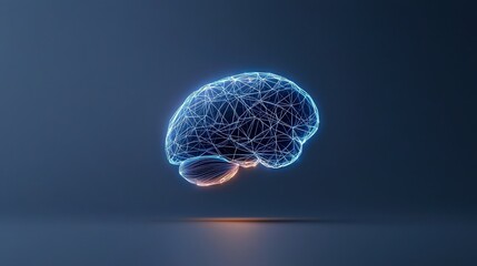 Futuristic Neon Brain Illustration with Geometric Lines and Glowing Effects on Dark Background