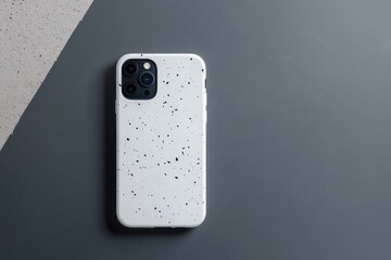 Stylish White Phone Case with Black Speckles on Smooth Surface