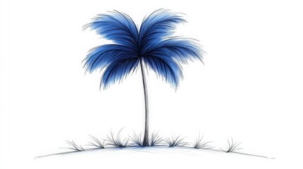 Obraz premium Stylized Blue Palm Tree Illustration on White Background for Creative Projects and Designs