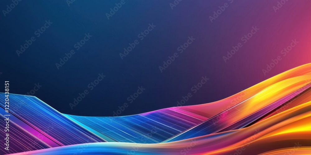 Poster clean energy solar solutions concept. vibrant abstract waves in blue and pink tones create a dynamic