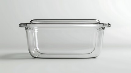 A transparent glass food container with an airtight lid, displayed on a white background.