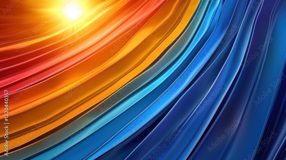Poster clean energy solar solutions concept. Vibrant abstract wave pattern with warm and cool colors creating a dynamic visual effect.