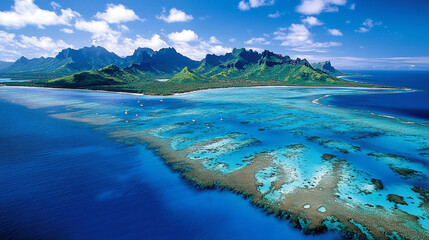 Obraz premium A tropical island surrounded by turquoise water.