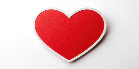 Fototapeta premium A bright red heart-shaped sticker is placed on a pure white background in front of a subtle gradient to highlight its vibrant color and simplicity , sticker art, simple shapes