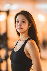 Fototapeta premium Confident young woman exuding strength in dynamic fitness enviro