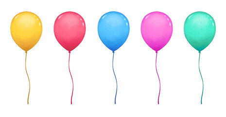 風船　バルーン　セット　素材　水彩　飾り　あしらい　おしゃれ　シンプル　ポップ　キラキラ　イベント　フェス　パーツ　ギフト　挿絵　透過　set of balloons watercolor  © あんもち