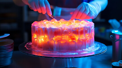 24. A glowing cake being created layer by layer with dazzling decorations. (1)