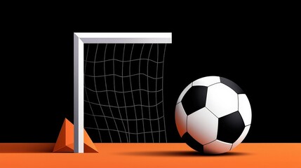 Soccer Goal with Ball in Minimalist Style on Black Background for Sports Concepts and Designs