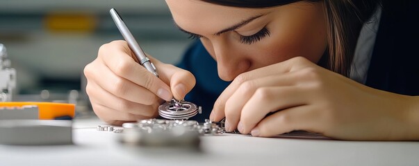 Watch repair specialist examining tiny mechanisms, detailed and precise work