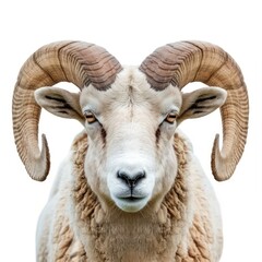 Majestic ram with large, curved horns is staring intently