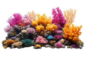 A vibrant underwater scene showcasing a variety of colorful corals, creating a stunning natural habitat full of life and biodiversity.