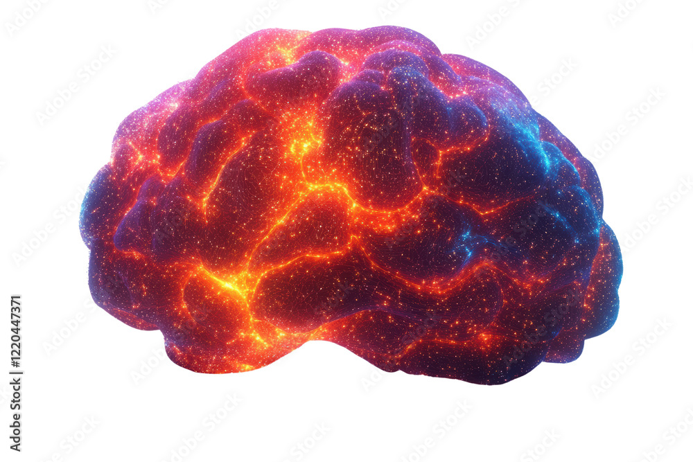 Poster a visually striking representation of a brain composed of glowing lava-like textures. this image evo