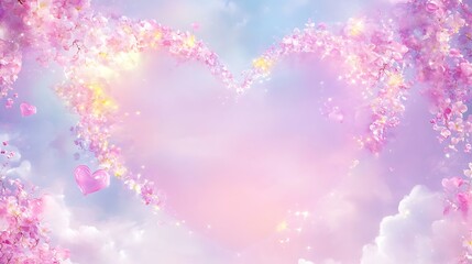Pink Blossoms Form Heart Shape In A Dreamy Sky