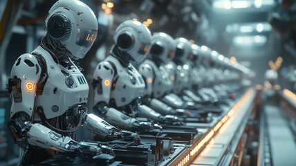 Fototapeta premium Futuristic Robot Assembly Line in a Modern Factory
