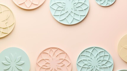 Pastel Floral Mandala Designs on Peach Background Elegant Decorative Art