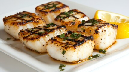 Grilled Seafood Platter with Lemon and Herb Garnish