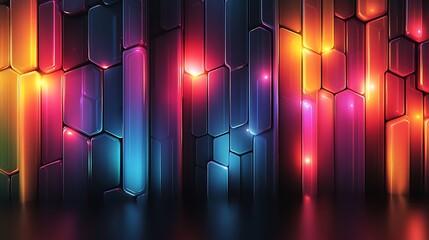 Abstract Colorful Glowing Hexagonal Pattern Wall