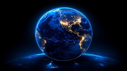 A blue Earth with lights on it centered, Realistic 3d planet earth