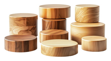 PNG Wooden cylinders arranged in a creative display