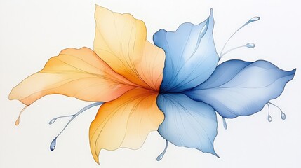 Multicolored Abstract Floral Design with Orange and Blue Petals on a Light Background
