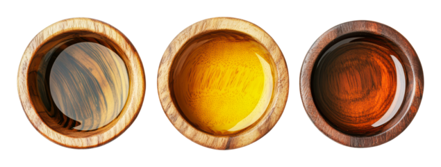 PNG Natural wood bowls filled with different liquids