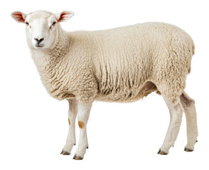 Fototapeta premium PNG Sheep standing in a pasture with fluffy wool coat