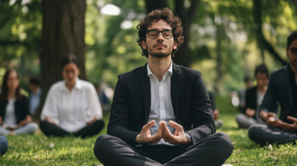 Corporate Team Practicing Mindfulness in Nature