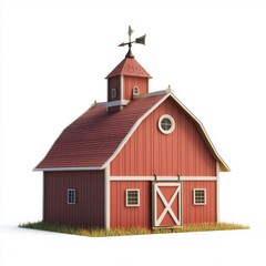 Fototapeta premium 3D icon cartoon barn with a weather vane on top, isolated on a white background -