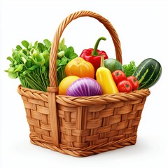 3D icon cartoon basket of fresh produce, isolated on a white background -