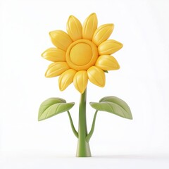 3D icon cartoon blooming sunflower with bright yellow petals isolated on a white background 