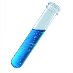 3D icon cartoon blue bubbling elixir in a test tube, isolated on a white background