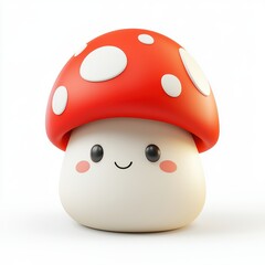 3D icon cartoon cute mushroom with a red cap and white spots isolated on a white background