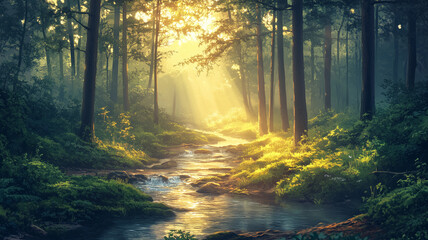 Sunlit Forest Stream A Peaceful Nature Scene