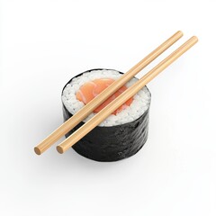 3D icon cartoon fresh sushi roll with chopsticks isolated on a white background 