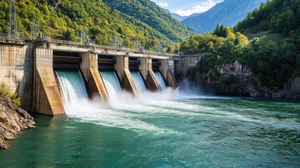 Majestic Hydroelectric Dam in Mountainous Landscape
