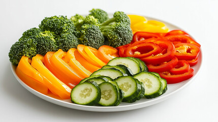 Fresh-cut vegetables neatly arranged on a plate