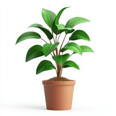 3D icon cartoon potted plant with lush green leaves isolated on a white background 
