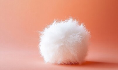 Fluffy White Cotton Ball on Peach Fuzz Color Background Minimal Modern Trendy Concept for Cleanliness and Purity, Generative AI