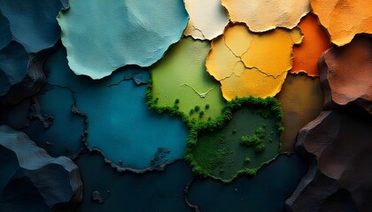A stunning collage of various Earth textures rock, water, soil, and foliage blended into a captivating abstract background
