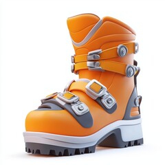 3D icon cartoon ski boots with bindings isolated on a white background 