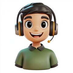 Obraz premium 3D icon cartoon operator figure wearing a headset and smiling, isolated on a white background --quality 2