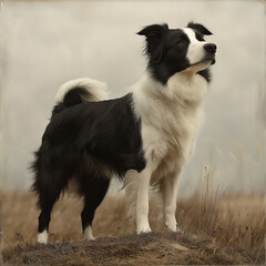 Fototapeta premium border collie standing hill