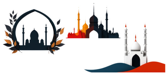 Islamic mosque silhouettes in colorful artistic style for Ramadan and Eid