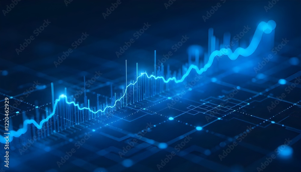 Poster a creative glowing blue chart wallpaper featuring a grid design, with futuristic lines and data poin