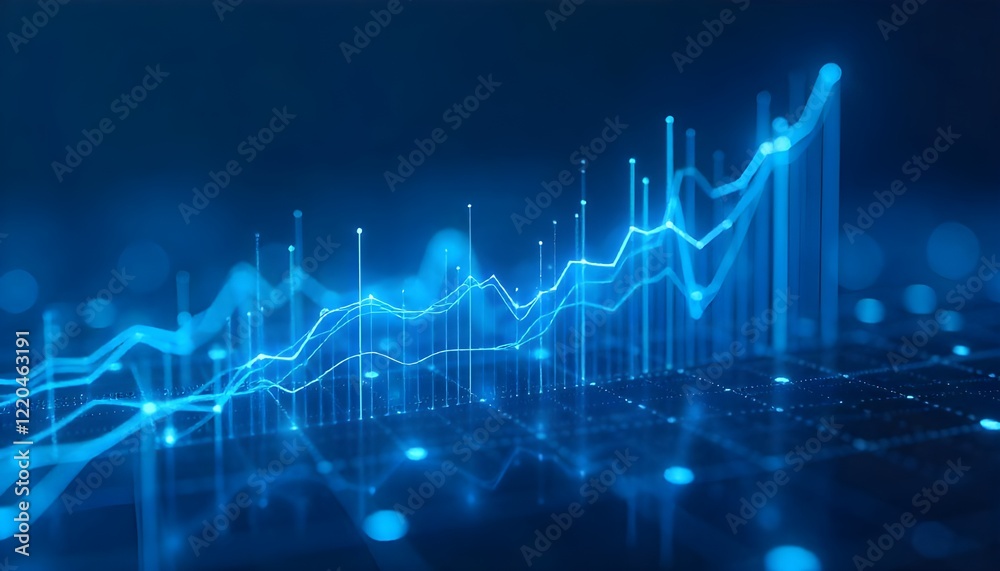 Poster a creative glowing blue chart wallpaper featuring a grid design, with futuristic lines and data poin
