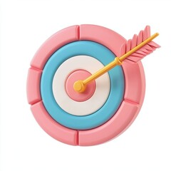 3D icon cartoon target with an arrow hitting the center isolated on a white background 